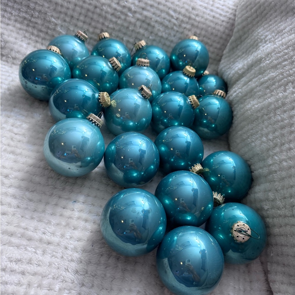 Set 21 Designer Glass Elegant Greenish Teal Holiday Ornaments